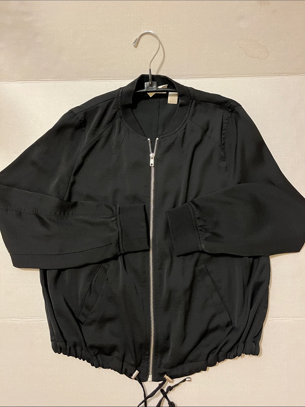 Chico's Black Bomber Jacket with Front Zip and Drawcord